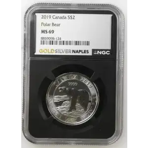 2019 - 0.5oz Polar Bear Silver Coin - Canada S$2 - NGC MS69 (D12-B3)