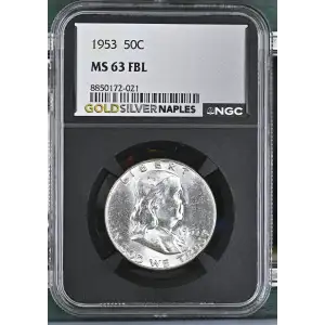 1953 - 0.3617oz Silver Franklin Half Dollar - NGC MS63 FBL (S13B-B5) (2)