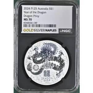 2024 1oz Silver P125 Australia S$1 Year of the Dragon Dragon Privy MS70 (S18A - B9) (2)
