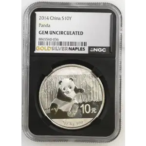 2014 - 1oz Panda Silver Coin - China 10Yn - NGC GEM UNC. (S14-B15)