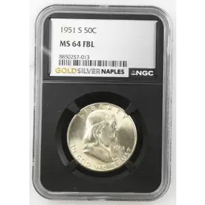 1951(S) - 0.3617oz Silver Franklin Half Dollar - NGC MS64 FBL (S13B-B1) (2)