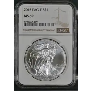 2015 - 1oz Silver Eagle S$1 NGC MS69 (D10-B12)