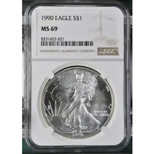 1990 - 1oz Silver Eagle S$1 NGC MS69 (D10-B11)