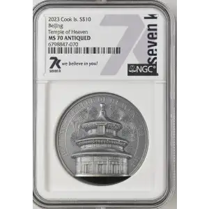 2023 - 2oz Temple of Heaven - Cook Islands S$10 - NGC MS70 ANTIQUED (D11-B9)