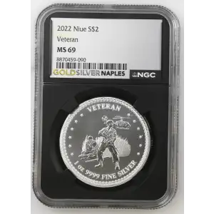 2022 - 1oz Veteran Silver Coin - Niue $2 - NGC MS69 (S14-B7)