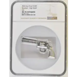 2023 2oz Chad S10KF Revolver - High Relief Gilt MS70 (OB-202)