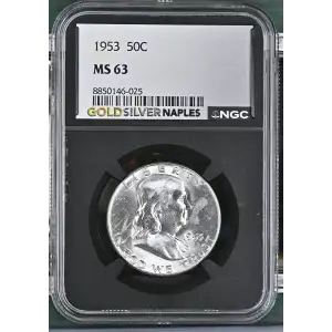 1953 - 0.3617oz Silver Franklin Half Dollar - NGC MS63 (S13B-B6) (2)