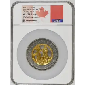 2025 - 5oz Allegories of Justice & Truth Gilt Silver -Canada $50- NGC MS70 (D-7)