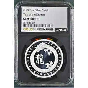 2024 - 1oz Silver Shield - Year of the Dragon - NGC GEM PROOF (S12B-B16)