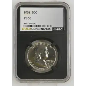 1958 - 0.3617oz Silver Franklin Half Dollar - NGC PF66 (S13B-B19)
