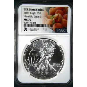 2021 - 1oz Silver Heraldic Eagle T-1: Georgia Edition - S$1 NGC MS70 (S19A-B30)