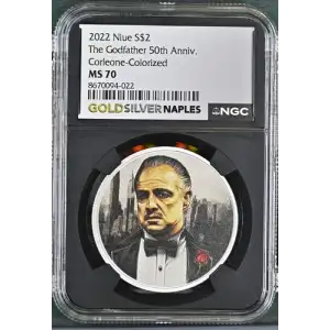2022 - 1oz The Godfather Corleone Silver Coin - Niue S$2 - NGC MS70 (S12B-B21)