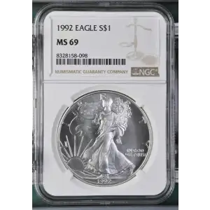 1992- 1oz Silver Eagle S$1 NGC MS 69
