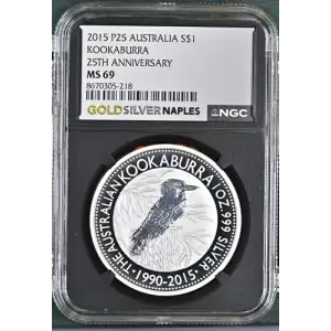 2015(P25) - 1oz Kookaburra 25th Anniv. - Australia S$1 - NGC MS69 (S12B-B18) (2)