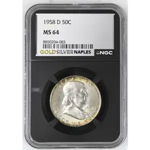 1958(D) - 0.3617oz Silver Franklin Half Dollar - NGC MS64 (S13B-B3)