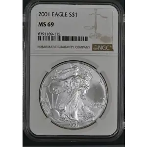 2001- 1oz Silver Eagle S$1 NGC MS 69