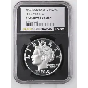 2003 1oz Norfed S$10 Medal Liberty Dollar PF66 UC (D-13)