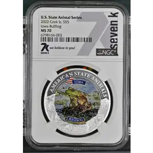 2022 - 1oz Iowa Bullfrog Silver Coin - Cook Is. S$5 - NGC MS70 (S18A-B18)