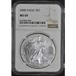 2000 - 1oz Silver Eagle S$1 NGC MS69 (D10-B13)