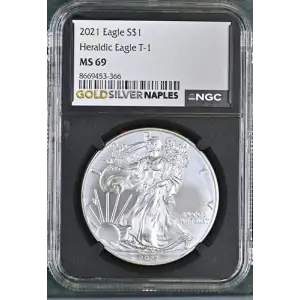 2021 - 1oz Silver Heraldic Eagle T-1 S$1 NGC MS69 (D10-B2)