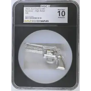 2023 2oz Chad Revolver - High Relief Gilt S10KF Mint State 10 Antiqued