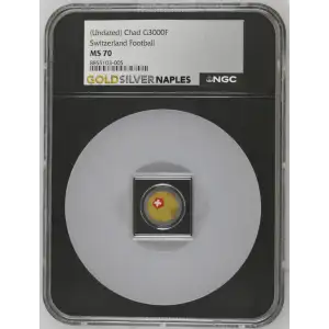 ND - 1/1000oz Switzerland Football Gold Coin - Chad G3000F - NGC MS70 (D-3)