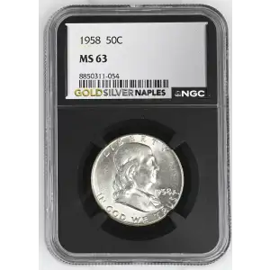 1958 - 0.3617oz Silver Franklin Half Dollar - NGC MS63 (S13B-B4) (2)