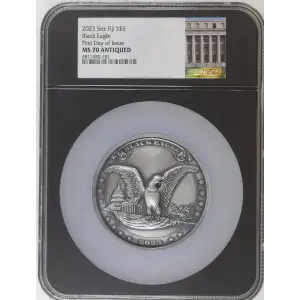 2023 5oz Fiji S$5 Black Eagle First Day of Issue MS70 ANTIQUED (D-7)