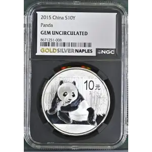 2015 - 1oz Panda Silver Coin - China S10Y - NGC GEM UNCIRCULATED (S18A-B18)