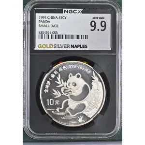 1991 1oz China - S10Y Panda Small Date - NGCX MS 9.9 (S12B-B2)