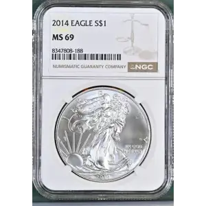 2014 - 1oz Silver Eagle S$1 NGC MS69 (D10-B12)