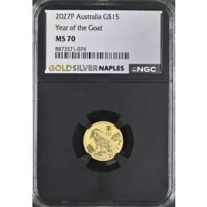 2027P - 1/10oz Year of the Goat Gold Coin - Australia G$15 - NGC MS70