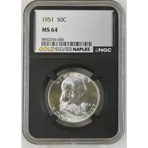 1951 - 0.3575oz Silver Franklin Half Dollar NGC MS64 (S13B-B1)