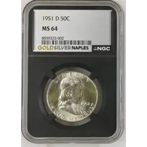 1951(D) - 0.3617oz Silver Franklin Half Dollar - NGC MS64 (S13B-B11)
