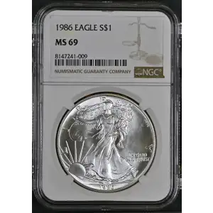 1986 - 1oz Silver Eagle S$1 NGC MS69 (D11-B2)