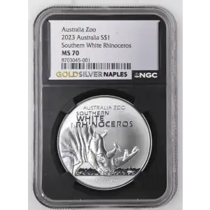 2023 1oz Australia S$1 Southern White Rhinoceros MS70