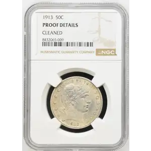 1913 - 0.3617oz Silver Barber Half Dollar - NGC PROOF DETAILS CLEANED (S20B-B10)