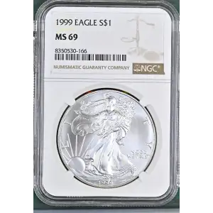 1999 - 1oz Silver Eagle S$1 NGC MS69 (D11-B2)
