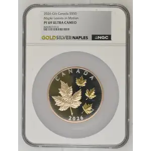 2026 - 5oz Maple Leaves in Motion Silver Gilt - Canada S$50 - NGC PF69 UC (D-7)