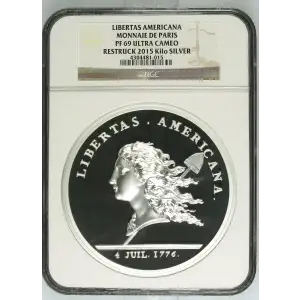 Libertas Americana Monnaie de Paris PF69 Restruck 2015 Kilo Silver (D-7)