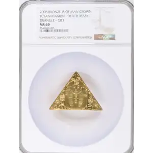 2008 Bronze Is. of Man Crown Tutankhamun - Death Mask - Triangle - Gilt MS69 (OB-144)