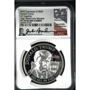 2020 1oz Cameroon S1000F Donald Trump All Together HR-ER NGC PF70 (S19A-B30)