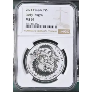 2021 - 1oz Lucky Dragon Silver Coin - Canada S$5 - NGC MS69 (D11-B24)