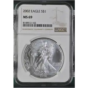 2002 - 1oz Silver Eagle S$1 NGC MS69 (D11-B4)