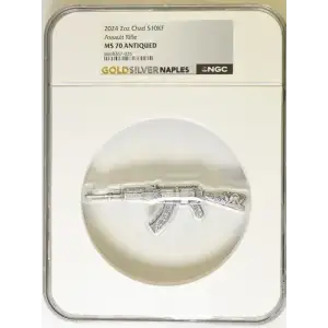 2024 2oz Chad Assault Rifle S10KF MS70 ANTIQUED (OB-9)
