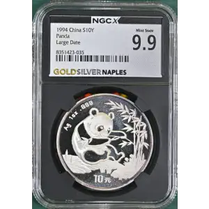 1994 1 oz CHINA S10Y PANDA LARGE DATE  MS 9.9 (S19A-B10)