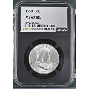 1950 - 0.3617oz Silver Franklin Half Dollar - NGC MS63 FBL (S13B-B5)  (2)
