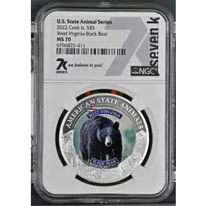 2022 1oz Cook Is. - S$5 West Virginia Black Bear - NGC MS70 (S19A-B30)
