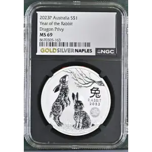 2023P - 1oz Year of the Rabbit Dragon Privy - Australia S$1 - NGC MS69 (D12-B12)