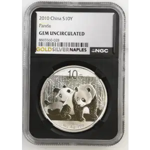 2010 - 1oz Panda Silver Coin - China 10Yn - NGC GEM UNC. (S14-B13)